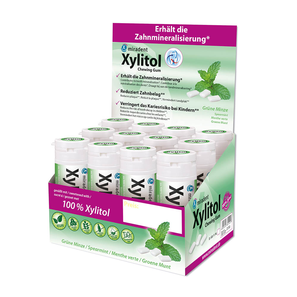 miradent Xylitol Gum Spearmint, 12 x 30 Stück Dose