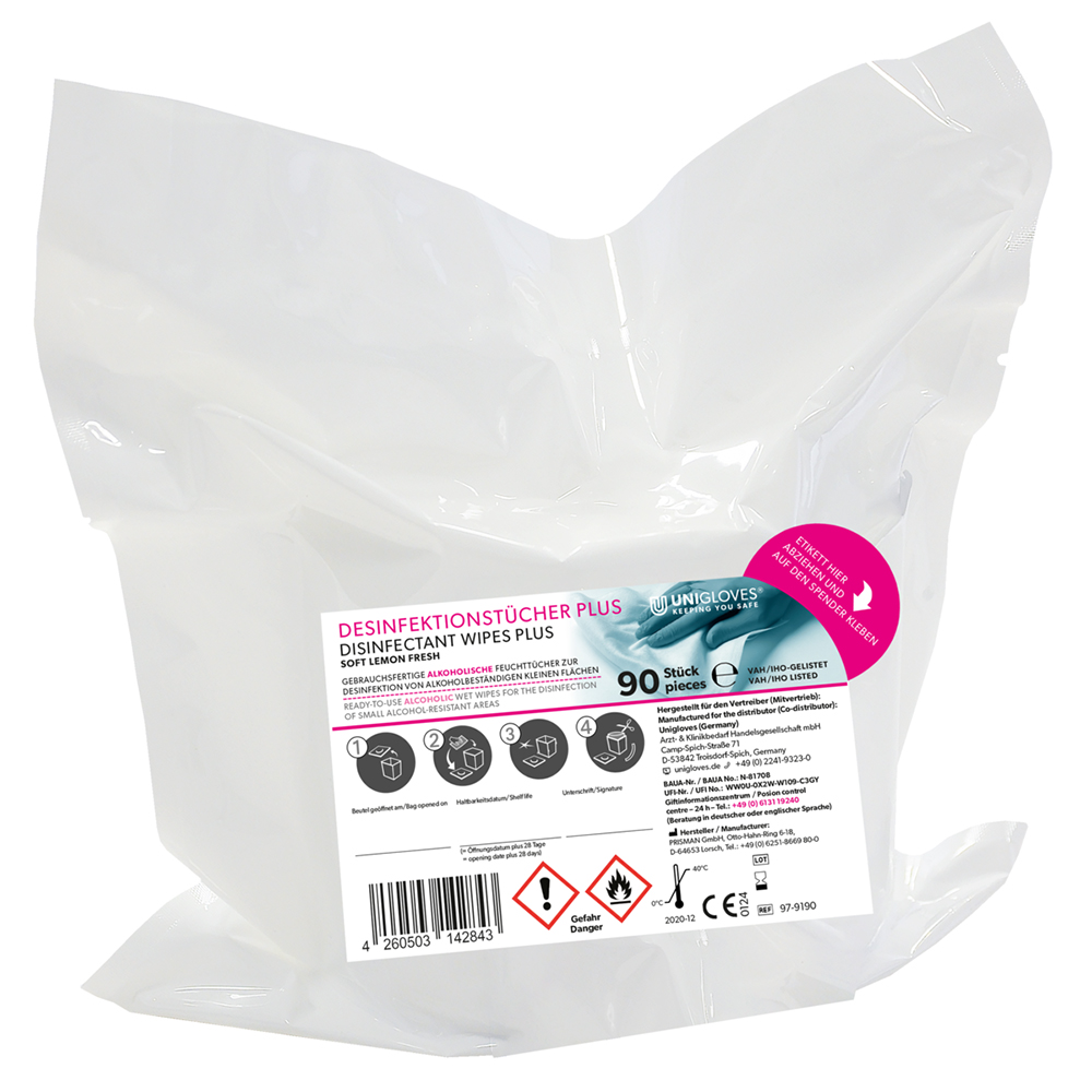Desinfektionstücher Plus Soft lemon, 2 x 90 Tücher Role