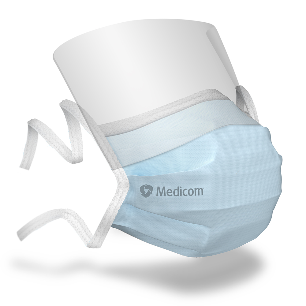SafeMask SofSkin fog-free Mundschutz mit Visier zu Binden blau, 25 Stück