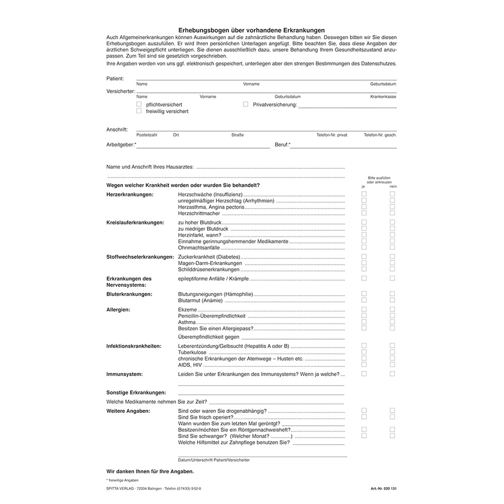Anmeldung + Anamnese A4-131, 100 Stück