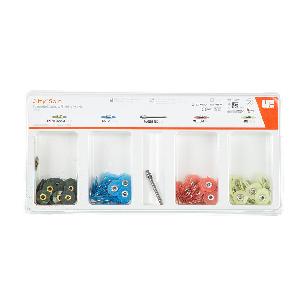Jiffy Spin Disk 10 mm, Starter Kit 2x Mandrel, 50x Extra-Coarse Disks, 50x Coarse Disks, 50x Medium Disks, 50x Fine Disks