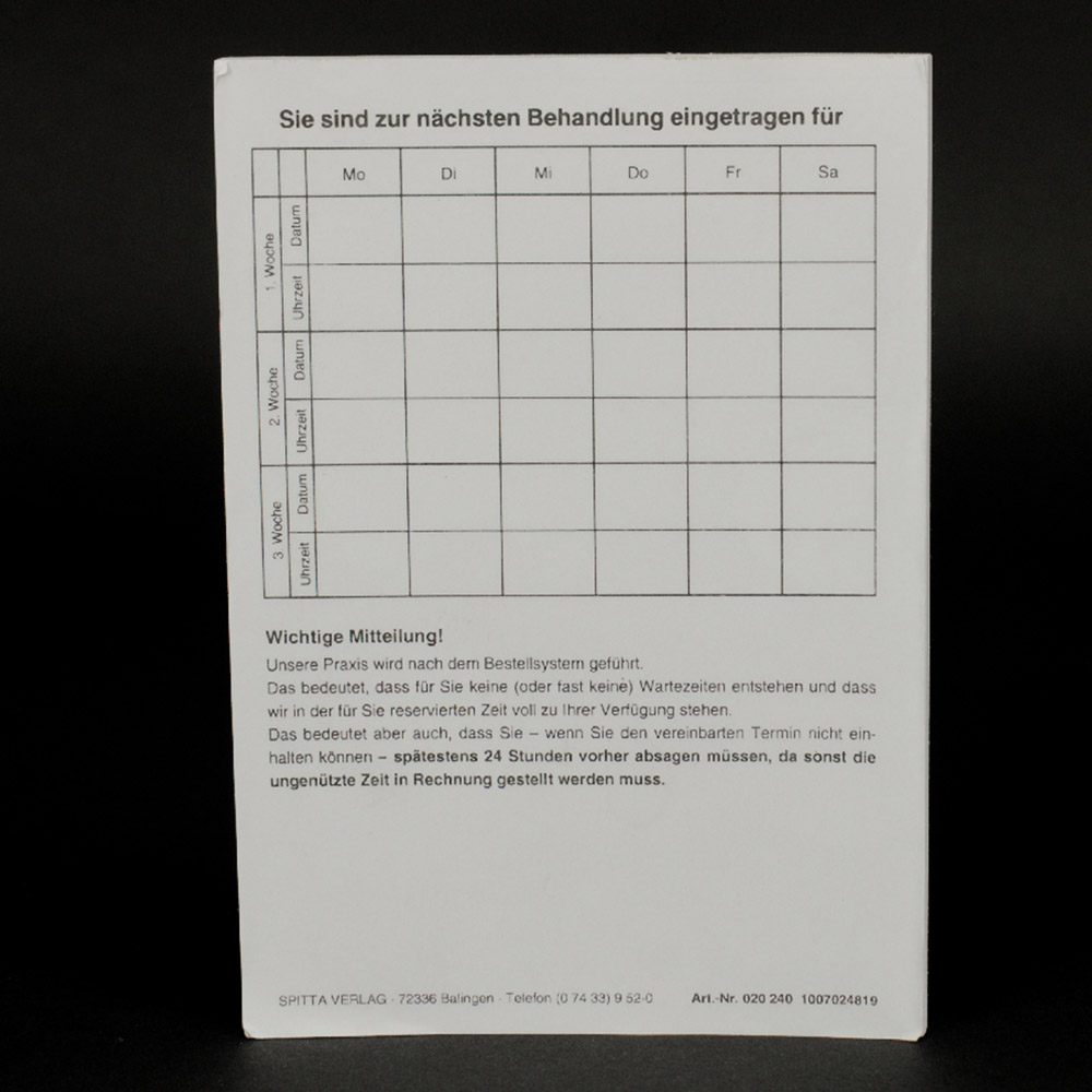 Nächste Behandlung A6, 100 Stück