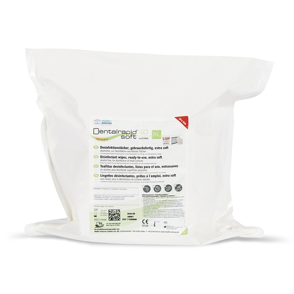 Dentalrapid soft SD wipes XL getränkt, 2 x 90 Blatt Rollen