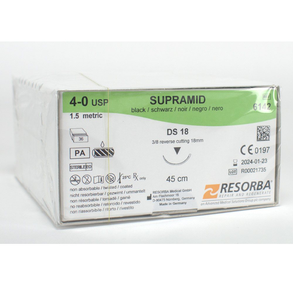Supramid schwarz 4/0 DS18, 36 Stück