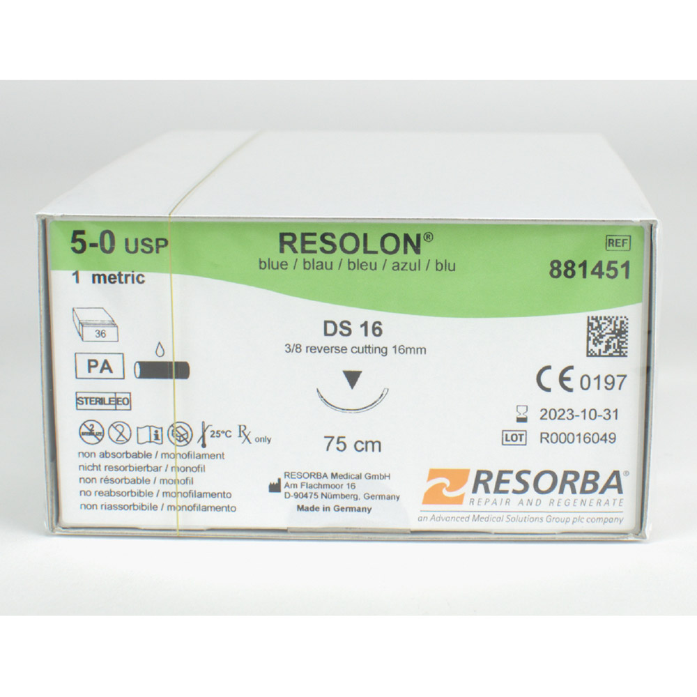 Resolon Monofil blau 5/0 DS16, 36 Stück