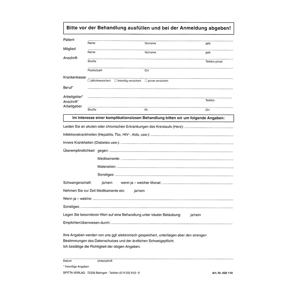 Anmeldung + Anamnese A5-110, 100 Stück