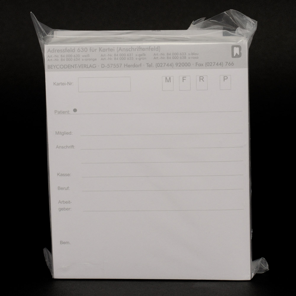 Adressfeld 630 für A5/SL Kartei + A4 Alpha 130 x 120 mm weiß, Packung