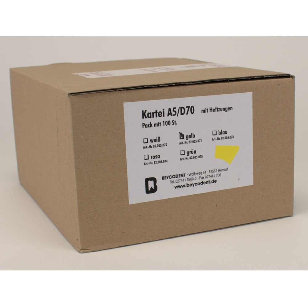 Karteimappe A5/D70 mit Heftzunge gelb, 100 Stück
