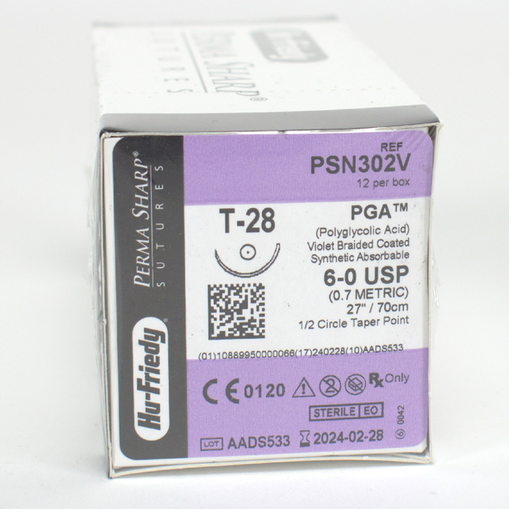 Sutures PGA #6-0A/T-28 sect ronde 1/2 cercle