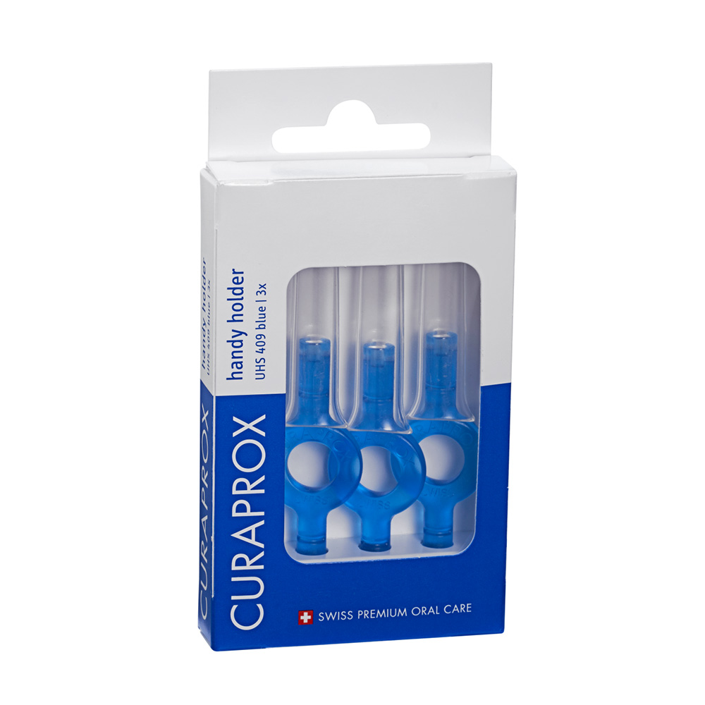 Curaprox UHS 409 Handy-Halter blau mit Schutzkappe, 3 Stück