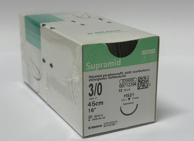 SUPRAMID schw.45cm 3/0 HS21, 12 Stück