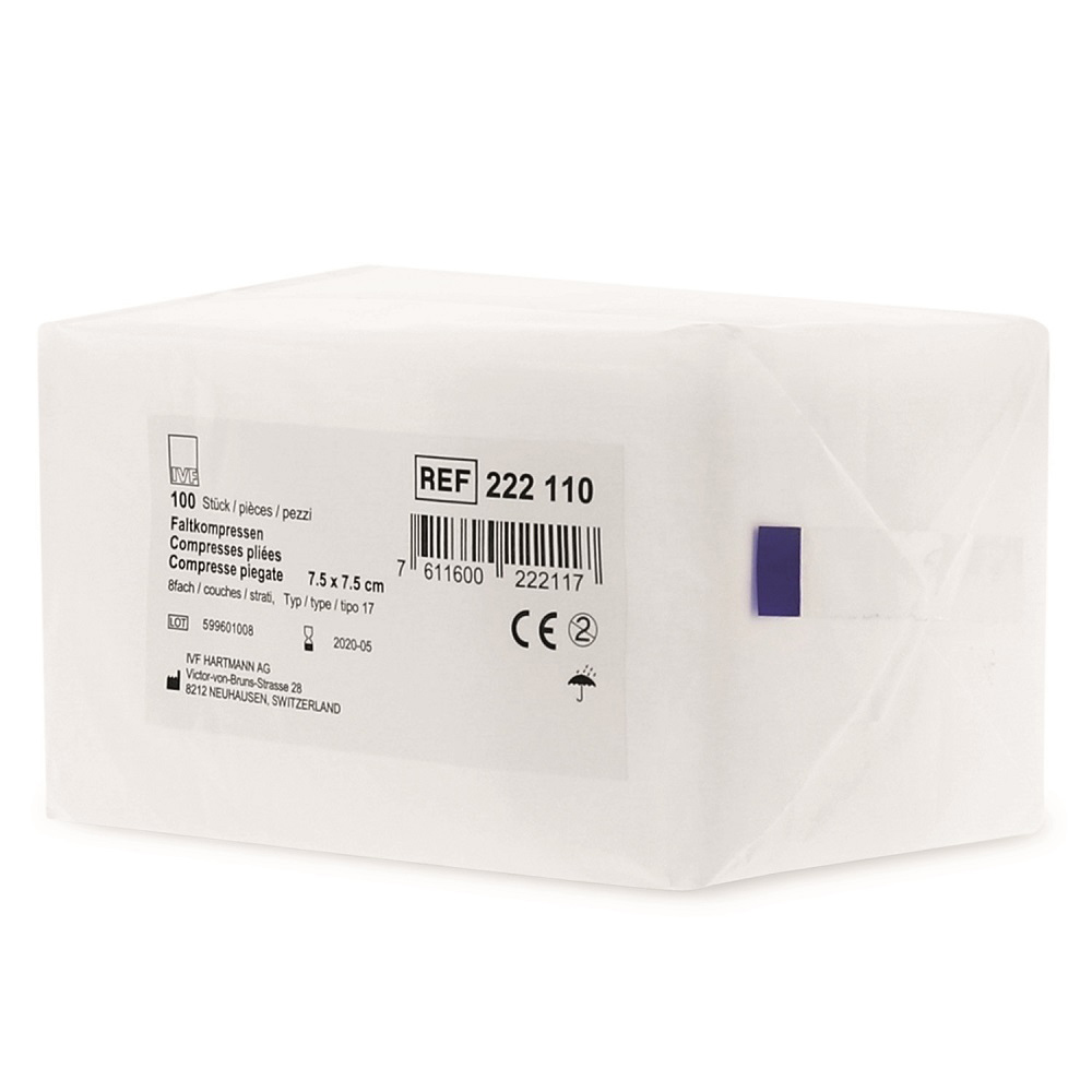 Faltkompressen 7.5x7.5cm  222110, 100 Stück Packung