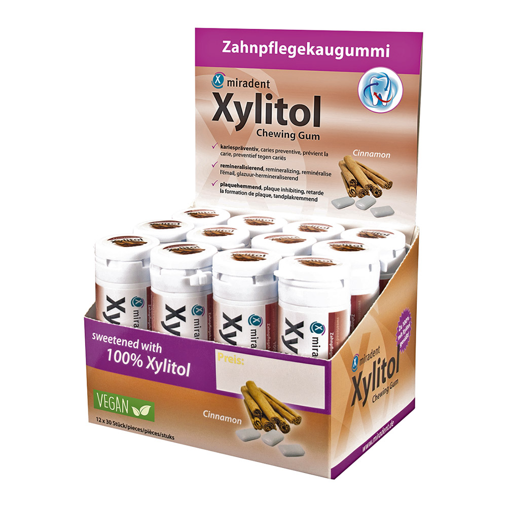 miradent Xylitol Gum Cinnamon, 12 x 30 Stück Dose
