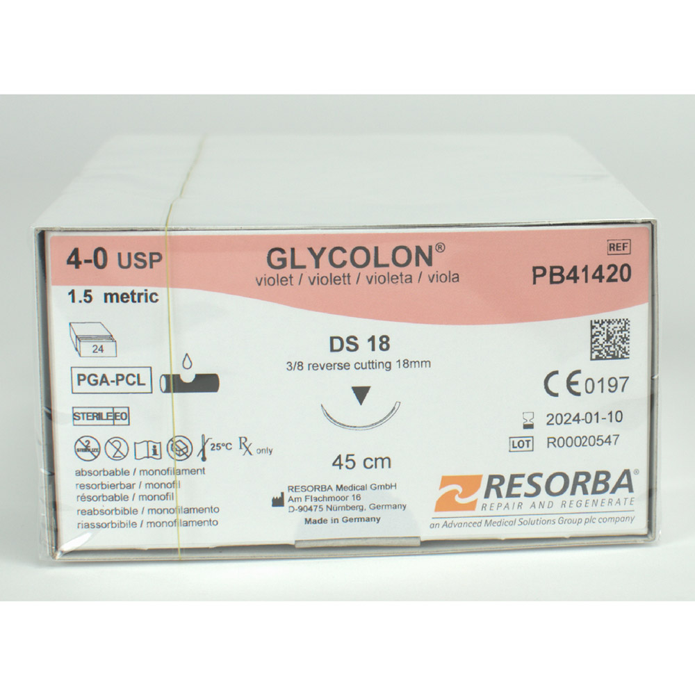 Glycolon violett 4/0 DS18 45 cm, 24 Stück