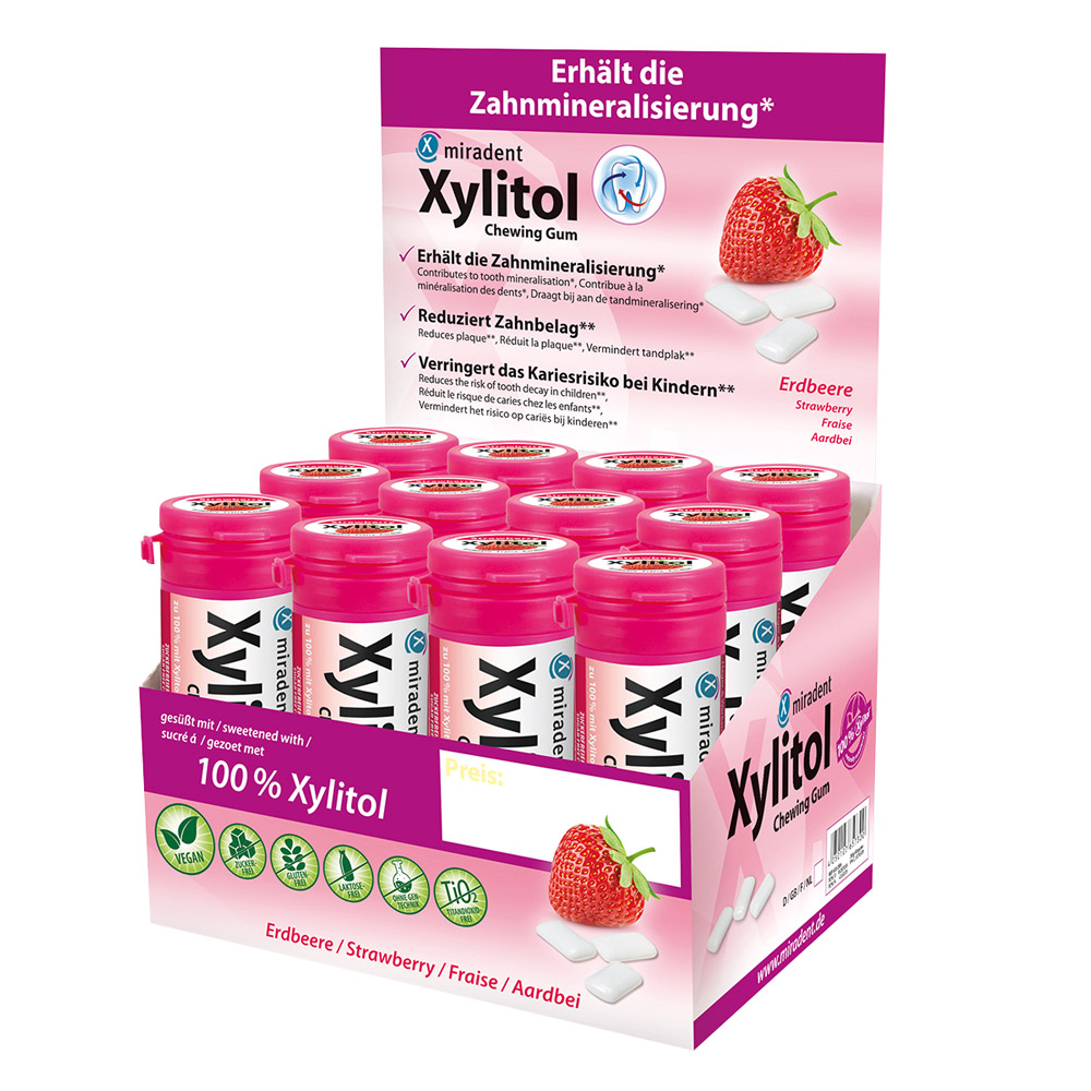 Xylitol Chewing Gum for Kids Erdbeer, 12 x 30 Stück Dose