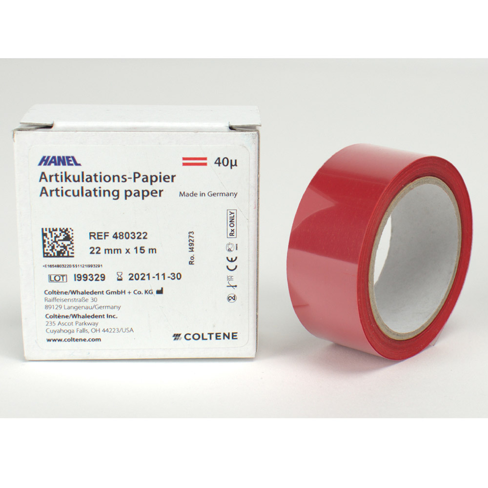 Artikulations-Papier rot 22 mm 40 my, 15 m Rolle