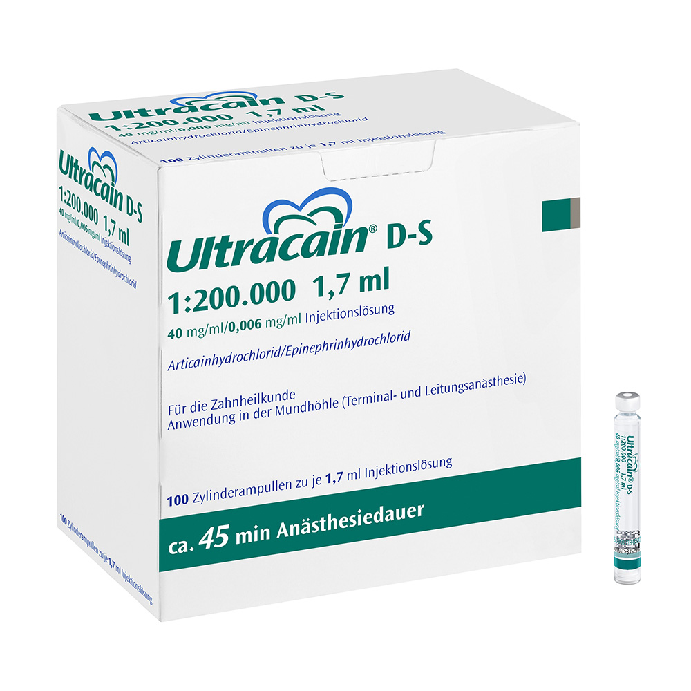 Ultracain D-S 1:200.000 grün, 100x 1,7 ml Zylinderampullen