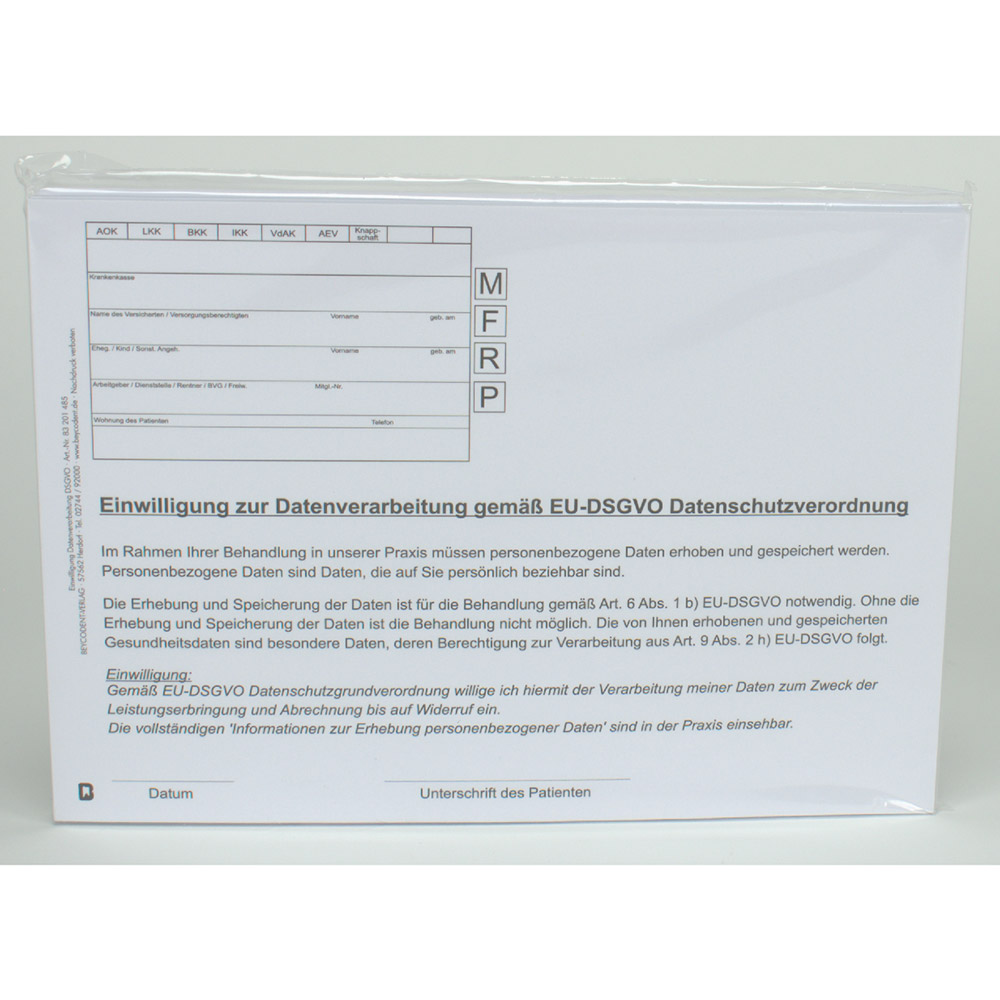 Einwilligung Datenverarbeitung DSGV, Packung