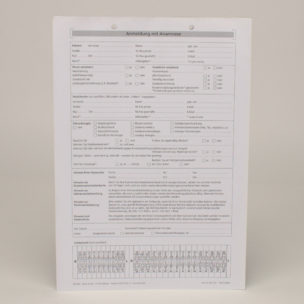 Anmeldung + Anamnese A4-130, 100 Stück