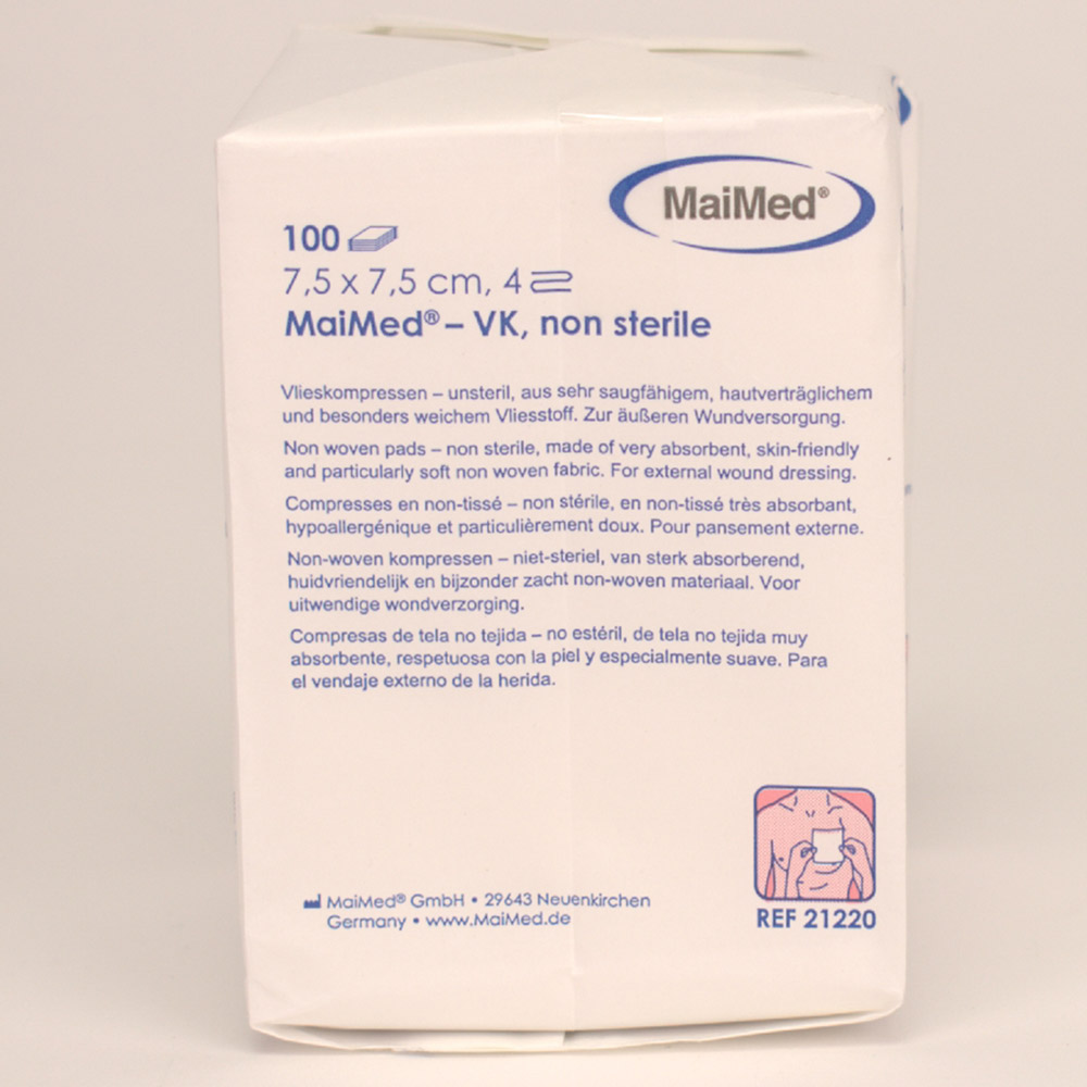 Vlieskompressen 7,5 x 7,5 4-Fach unsteril, 100 Stück