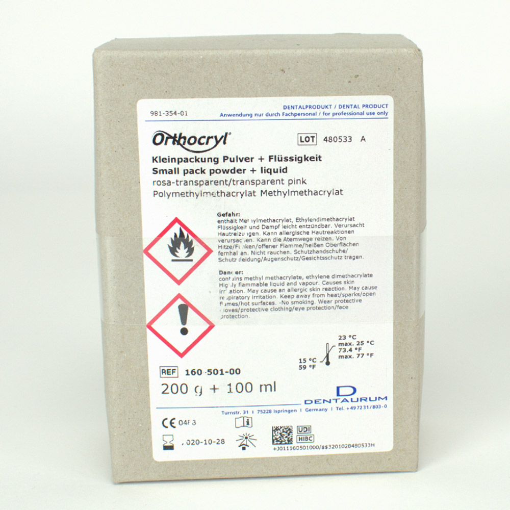 Orthocryl Pulver rosa-transparent 200 g/ 100 ml, Packung