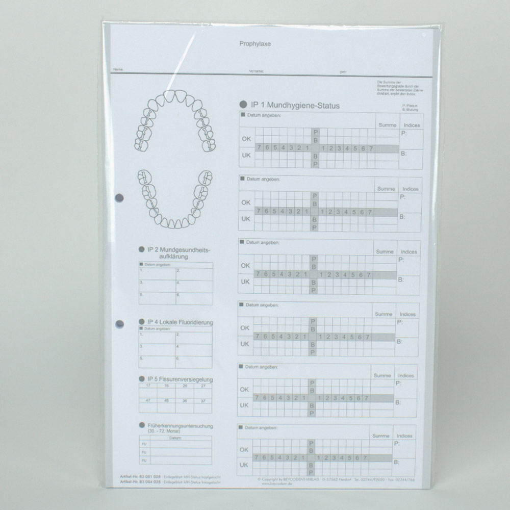 Einlegeblatt Mundhygiene-Status DIN A4 linksgelocht, Packung