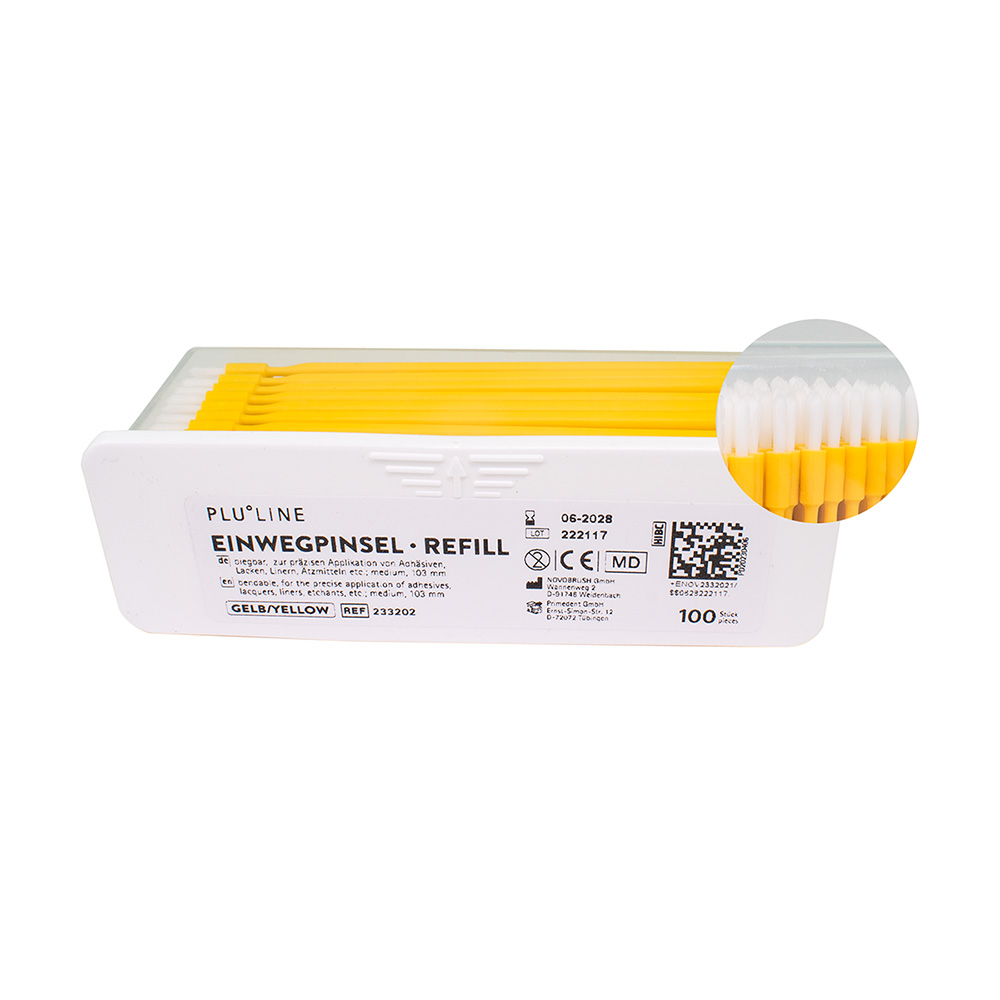 PLULINE Einwegpinsel mit Griff Refill gelb, 100 Stück