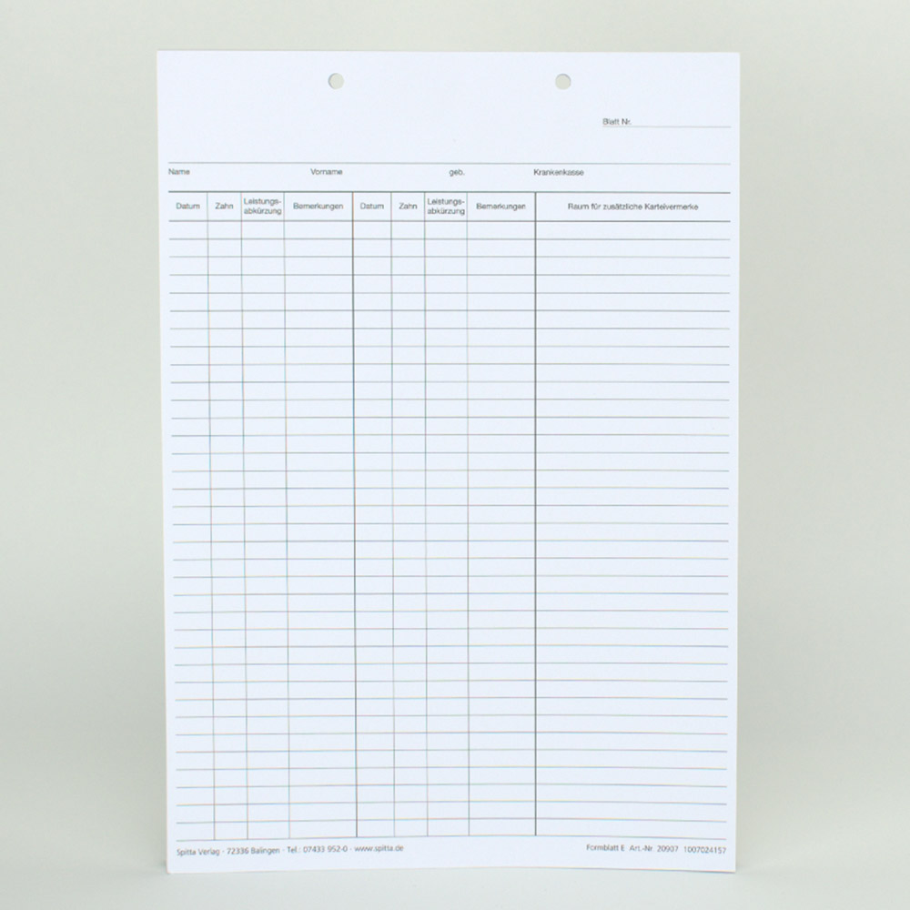 Krankenblatt E kopfgelocht weiß, 100 Stück