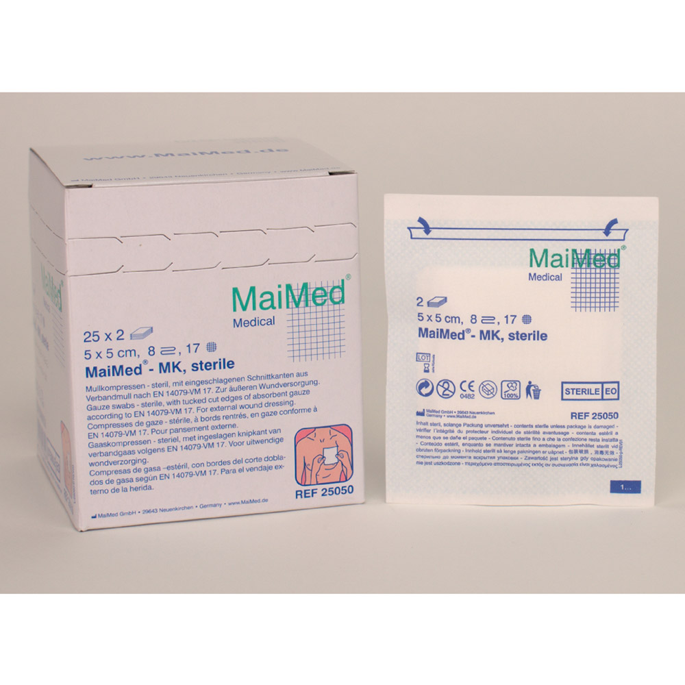 Mullkompressen steril 5 x 5 8-Fach, 25 x 2 Stück
