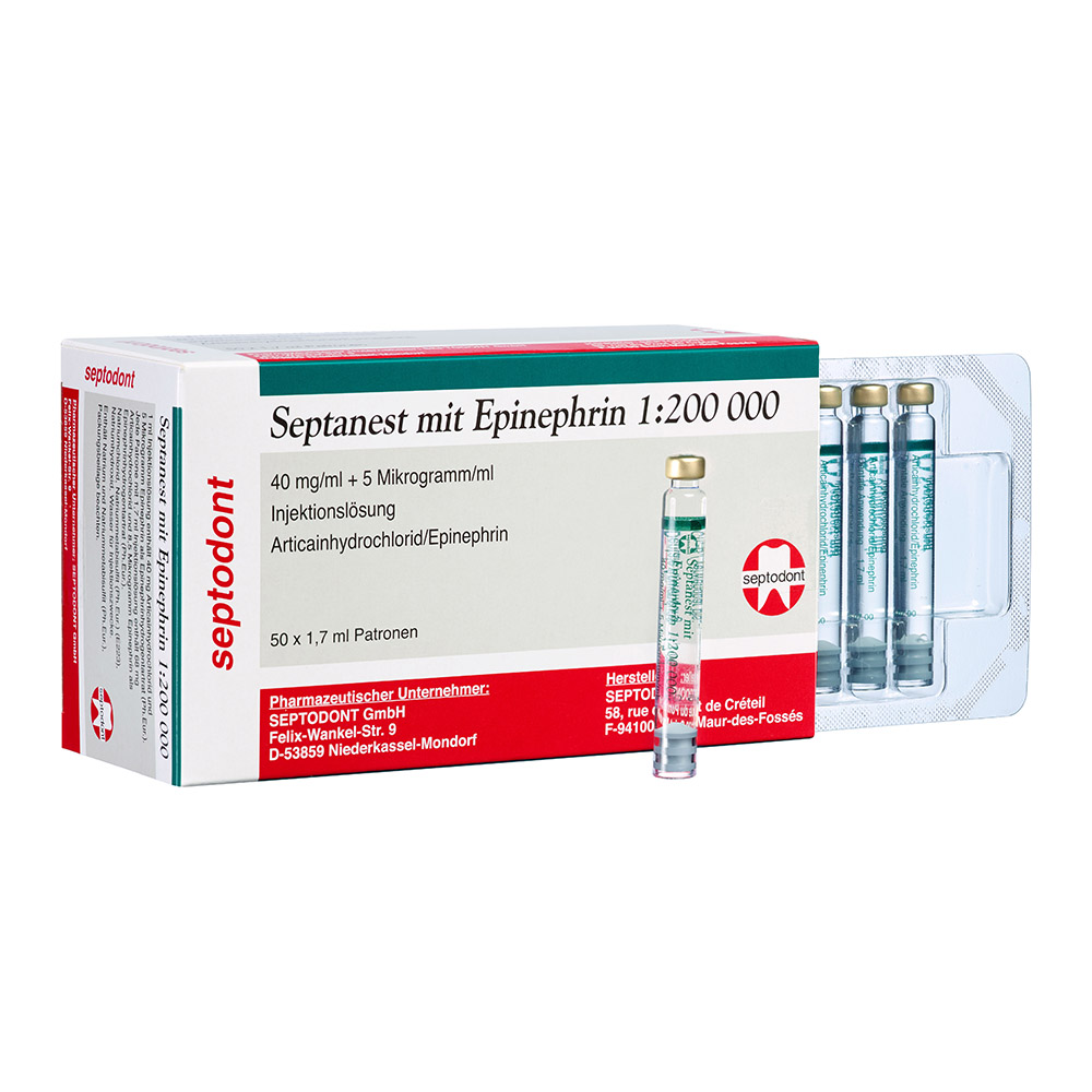 Septanest mit Epinephrin 1:200.000 grün, 50x 1,7 ml Zylinderampullen