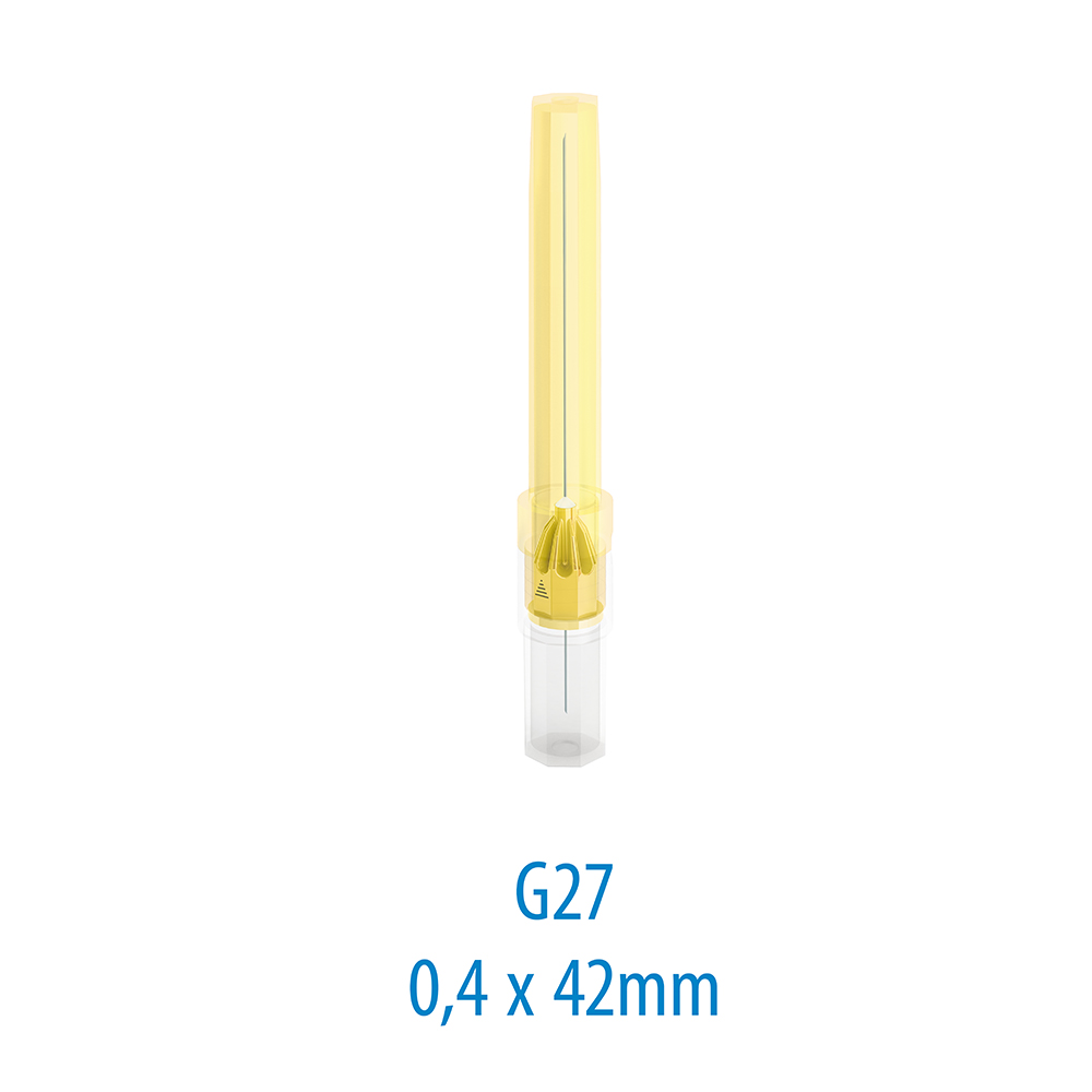 PLULINE Injektionskanülen lang 27G 0,4x42 mm gelb, 100 Stück
