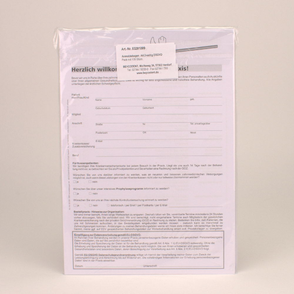 Anmeldebogen + Anamnese 2-seitig, Block