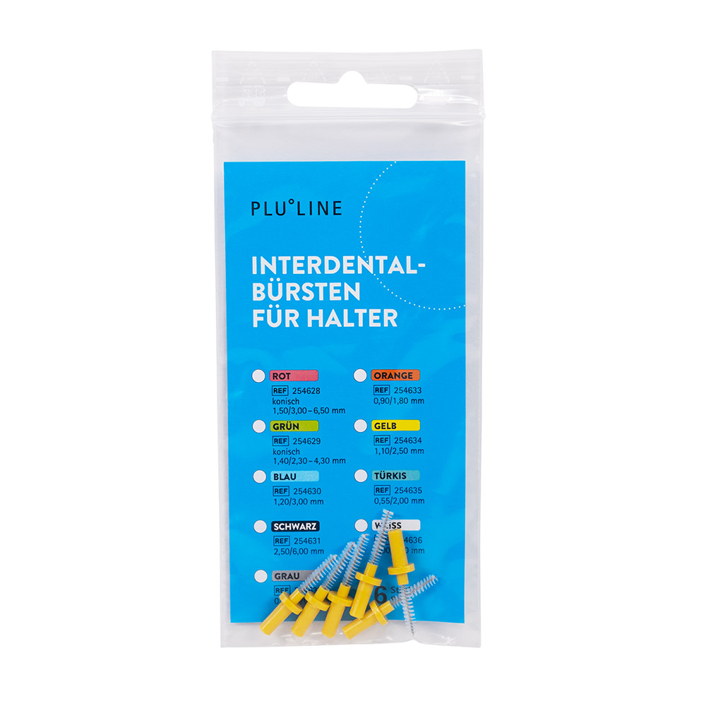 PLULINE Interdentalbürsten für Halter 2,50 mm gelb, 6 Stück