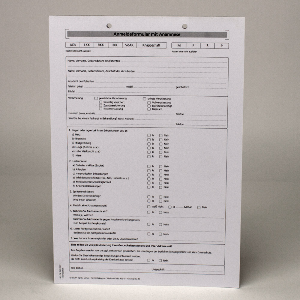 Anmeldung + Anamnese A4-367, 100 Stück