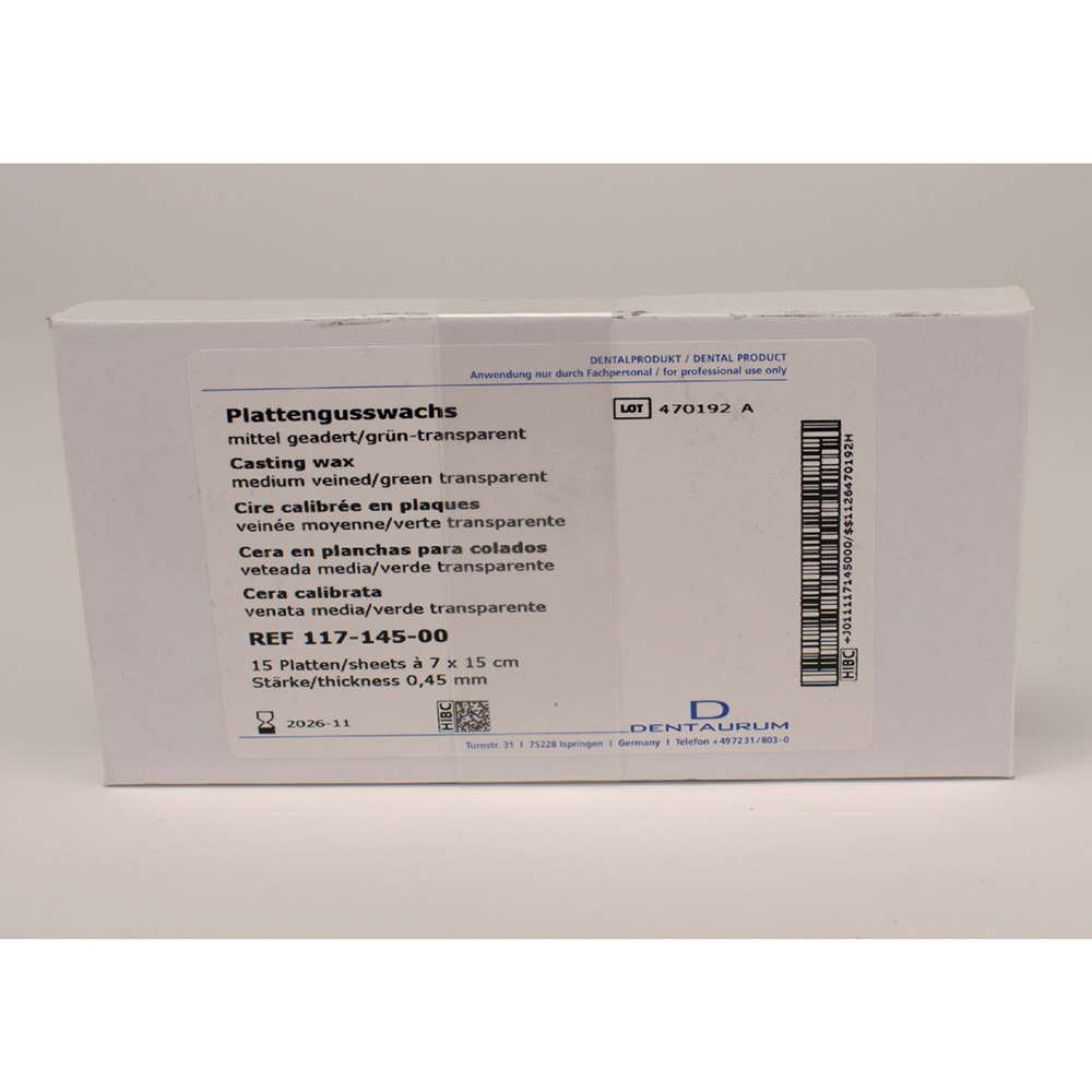 Gusswachs Platten mittel 0,45 mm grün, Packung