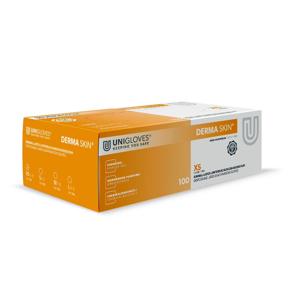 Derma Skin Latex Handschuhe puderfrei XS, 100 Stück
