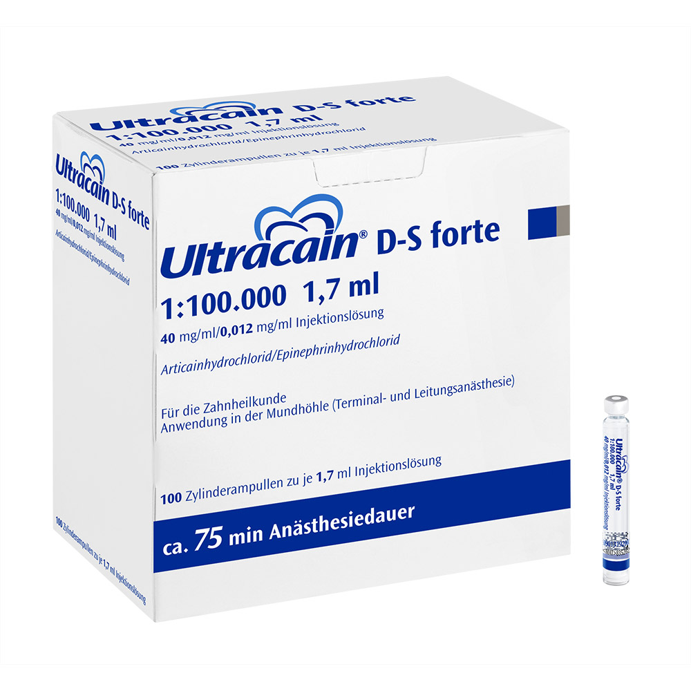 Ultracain D-S Forte 1:100.000 blau, 100x 1,7 ml Zylinderampullen