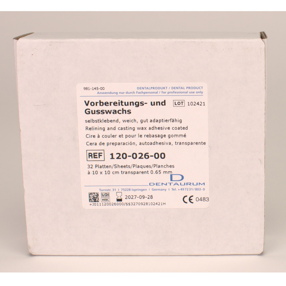 Vorbereitungswachs Platten SK 0,65 mm, Packung