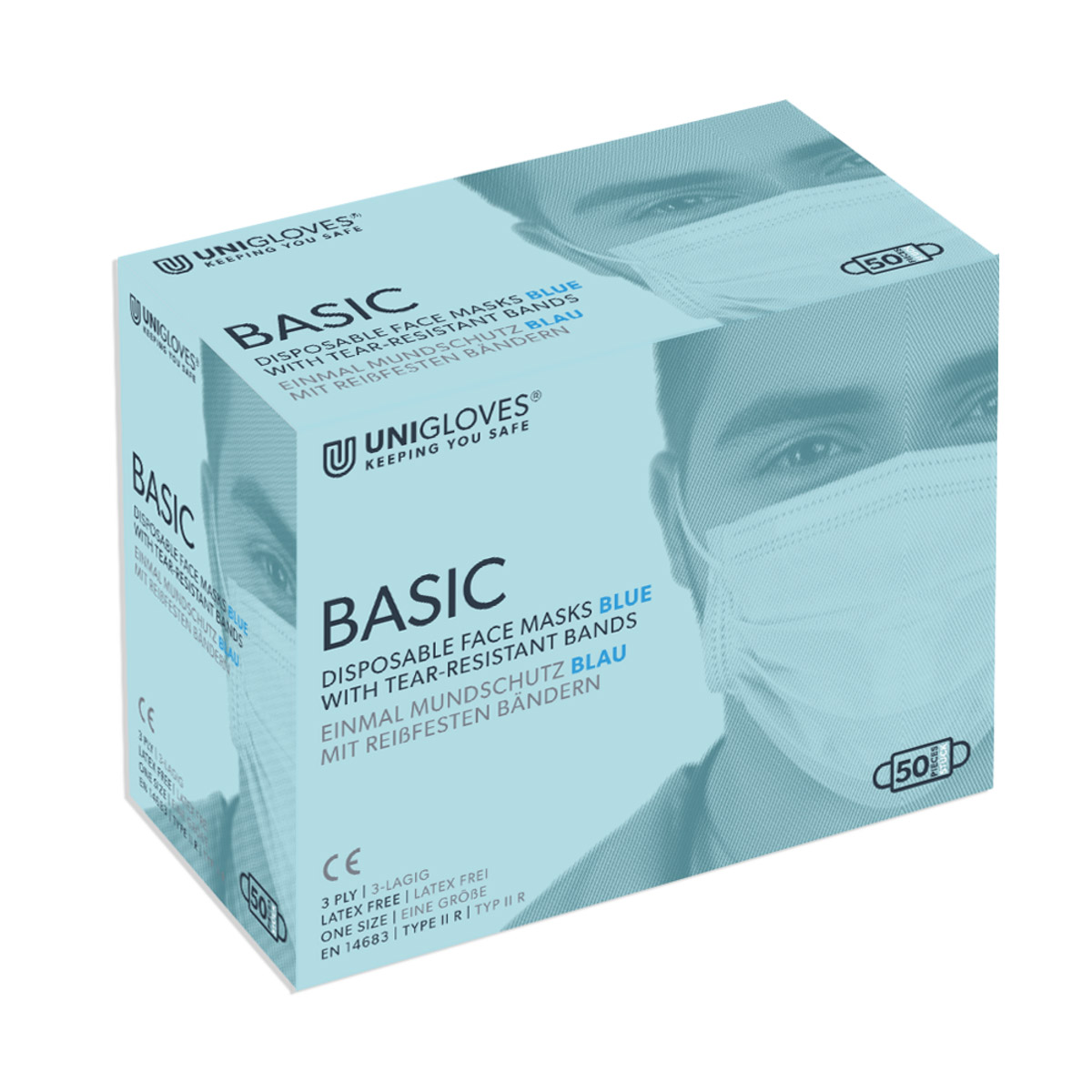 Mundschutz OP Basic blau Band, 50 Stück