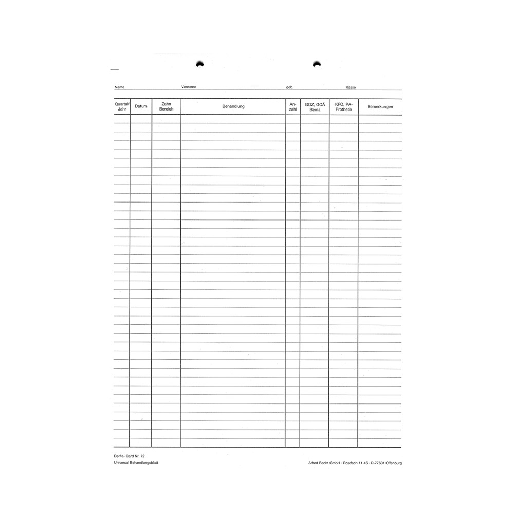 Krankenblatt 72, Packung