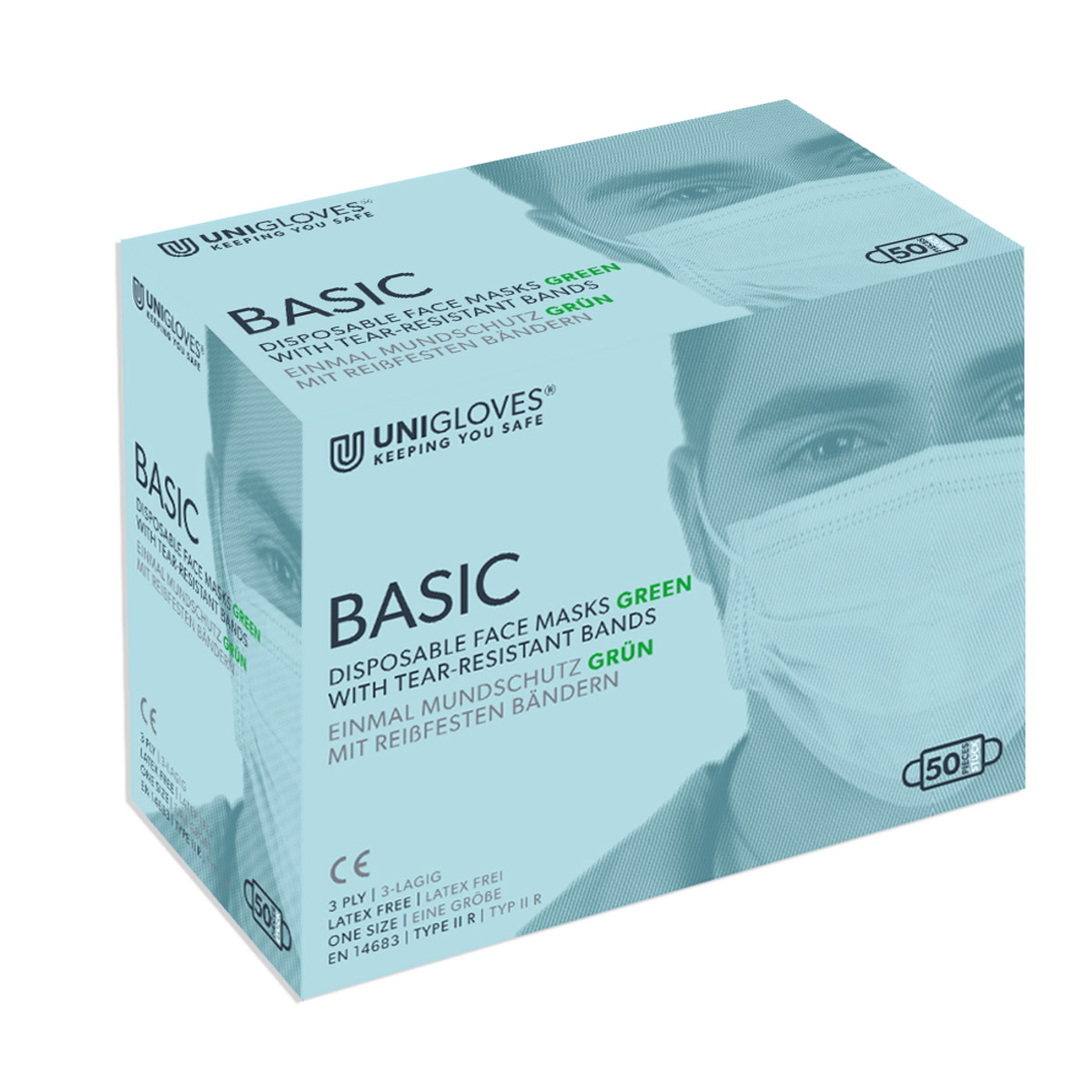 Mundschutz OP Basic grün Band, 50 Stück