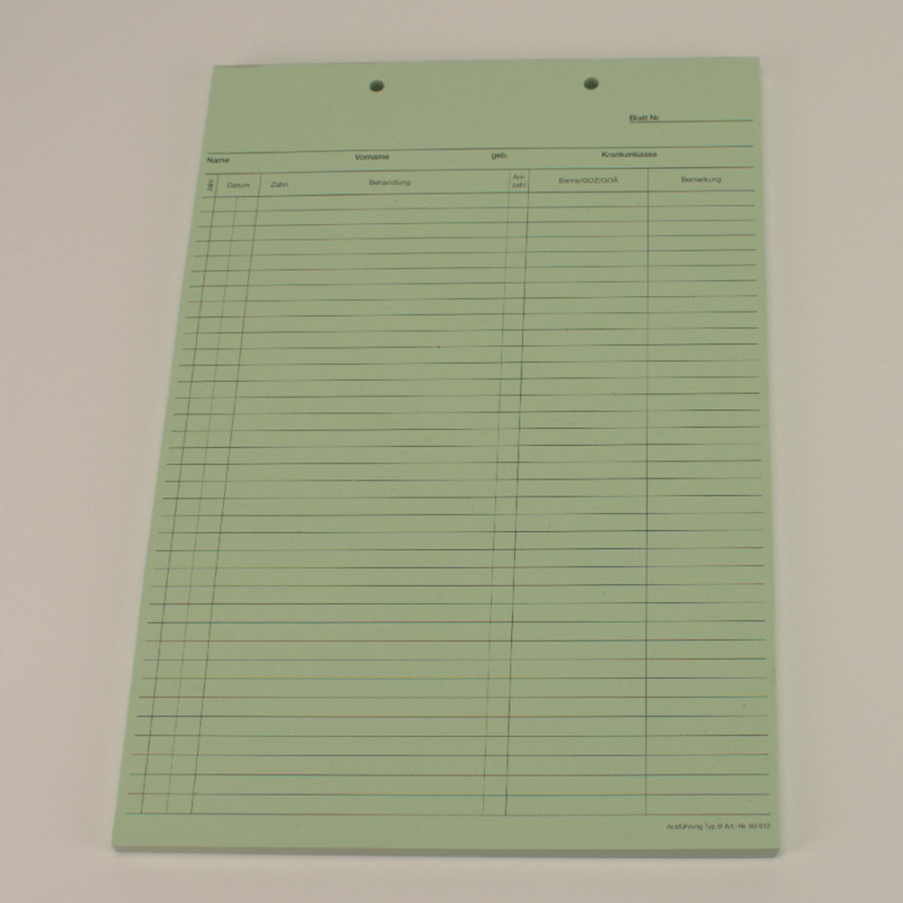 Krankenblatt B kopfgelocht grün, 100 Stück