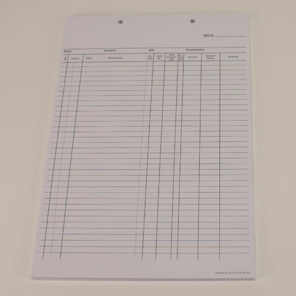 Krankenblatt P kopfgelocht weiß, 100 Stück
