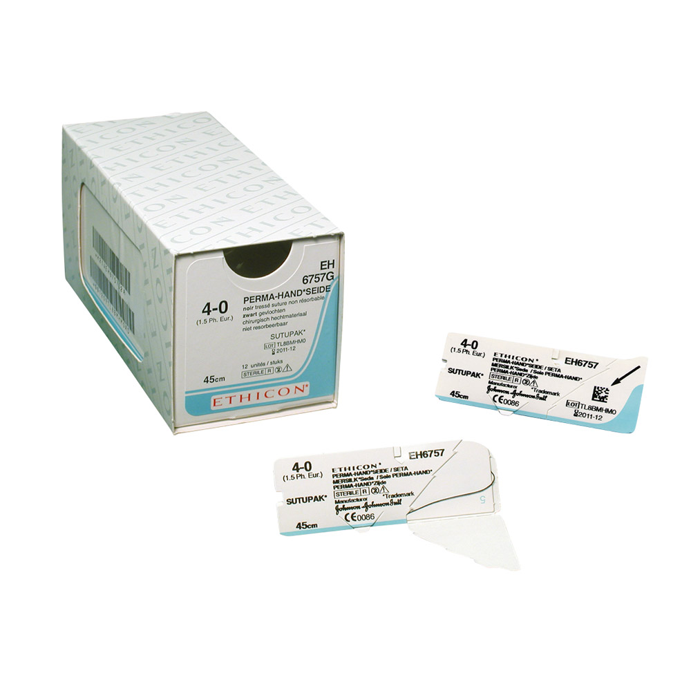 PH-Seide schwarz geflochten 4-0 J1 45 cm, 12 Stück