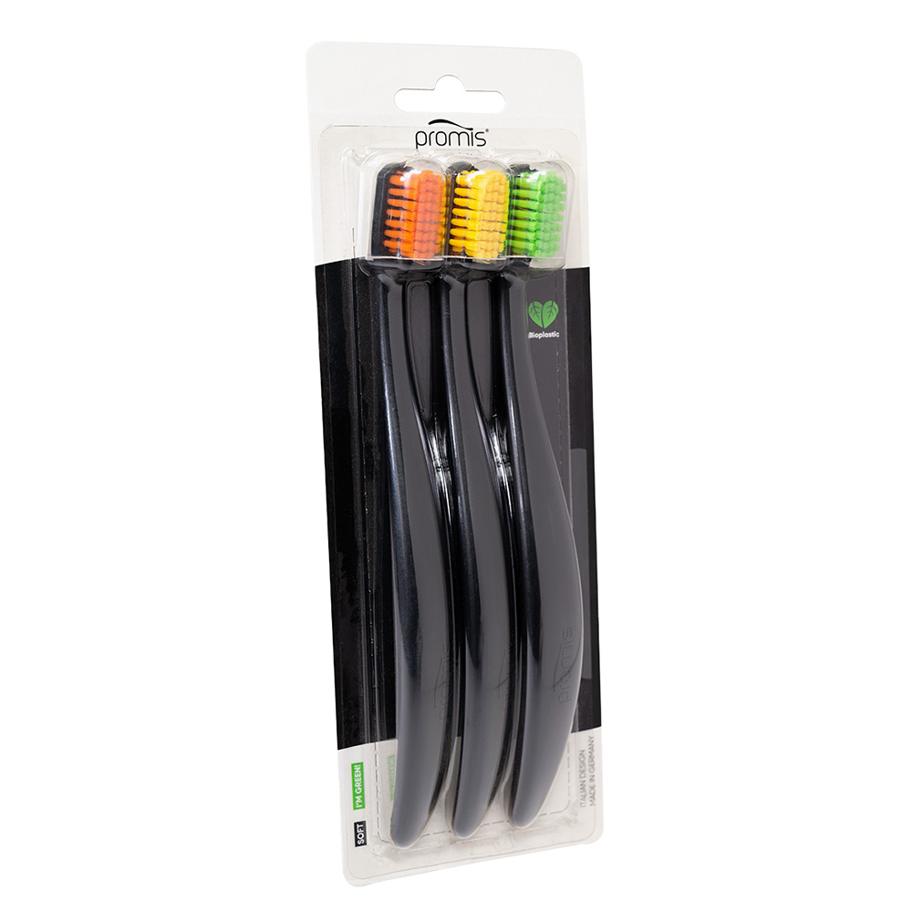 Promis Trio Zahnbürsten Black/Colour, 3 Stück