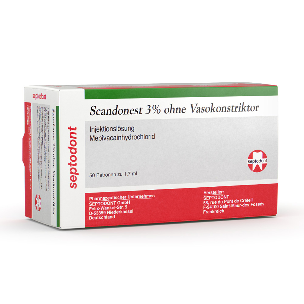 Scandonest 3% ohne Vasokonstriktor, 50x 1,7 ml Zylinderampullen