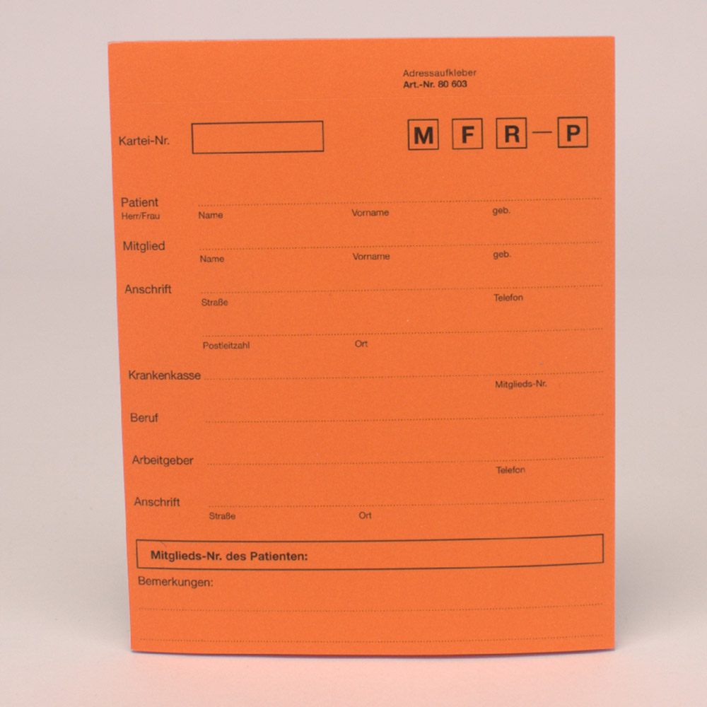 Anschriftenblatt A5 Kartei selbstklebend 142 x 115 mm orange, Block