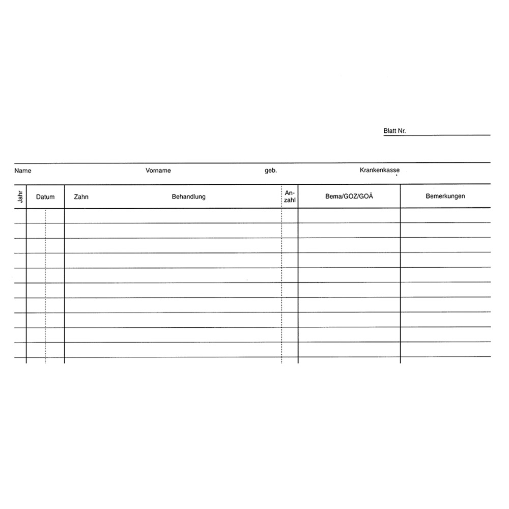 Krankenblatt B kopfgelocht weiß, 100 Stück