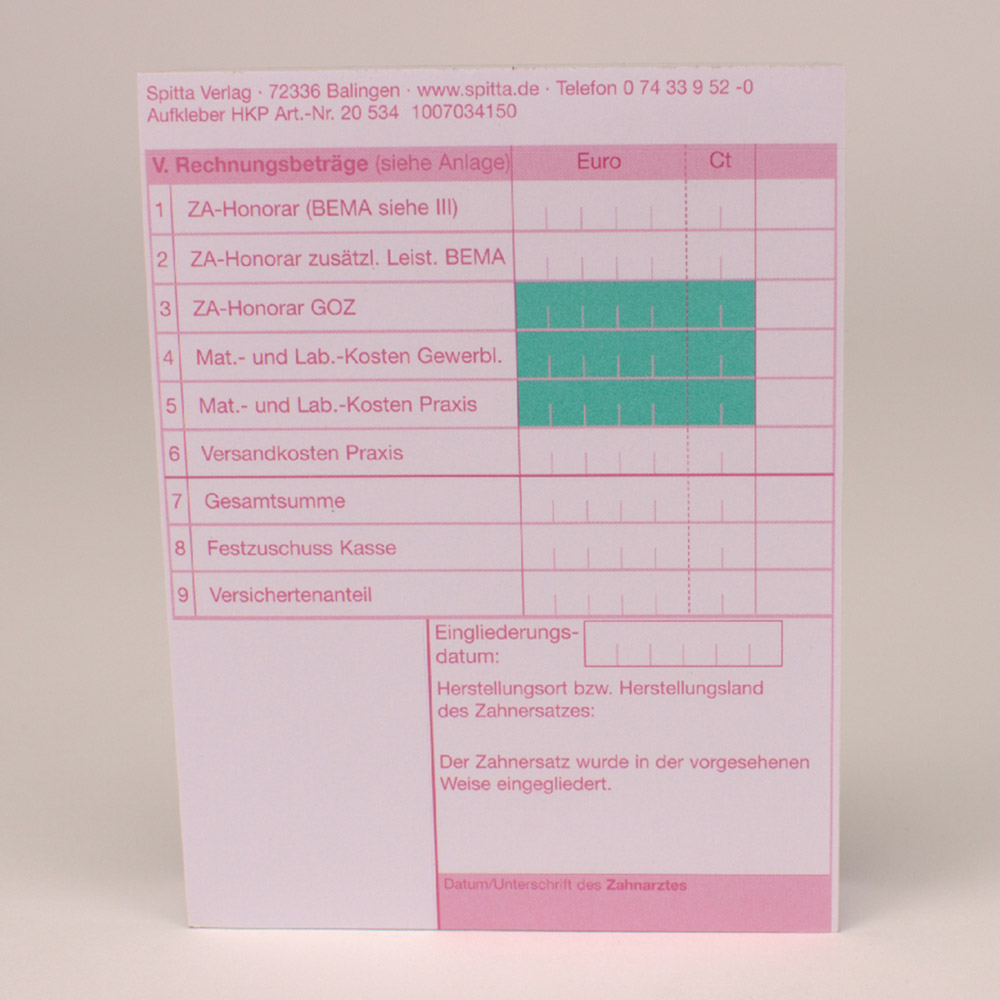 Heil- und Kostenplan Aufkleber selbstklebend, 100 Stück