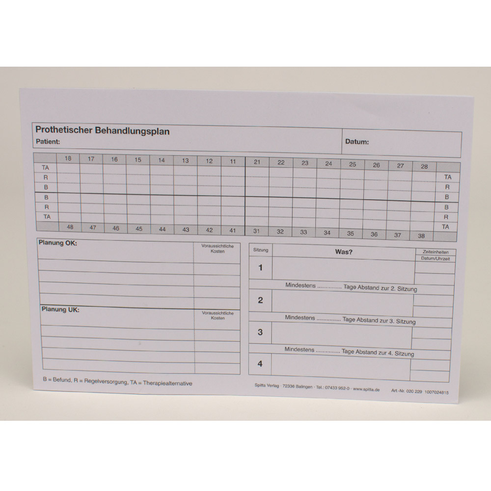 Behandlungsplan Prothetik "Neu", 100 Stück